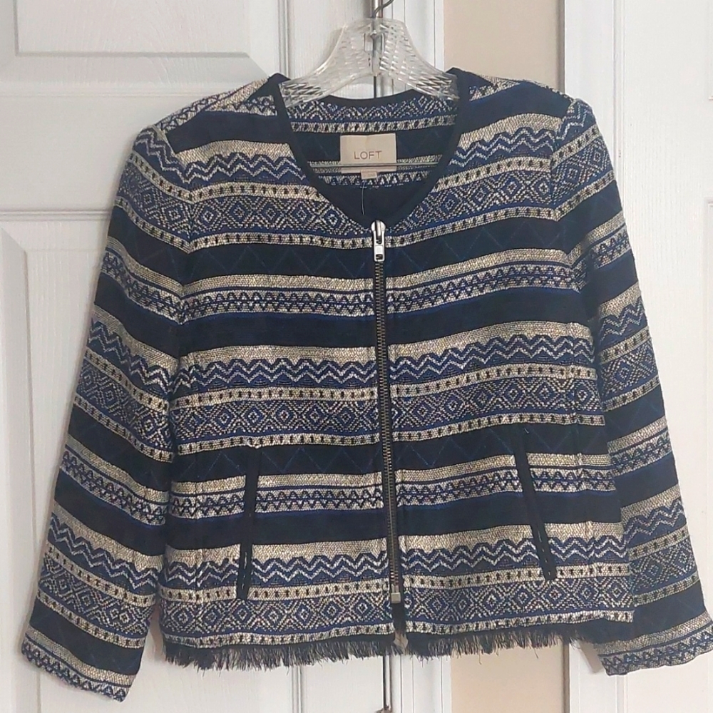 LOFT Patterned Striped Tweed Blazer Sz 2 NWT